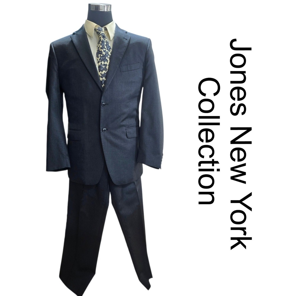Jones New York Suit 42R Charcoal Grey 100% Wool 3-Button Pleated Classic Work